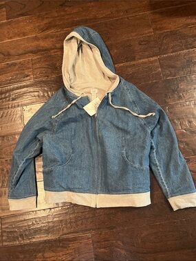NWT J.Jill Denim Knit Hooded Jacket Size M petite